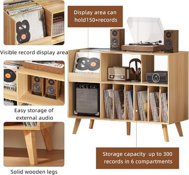 Підставка для платівок велика з полицею для зберігання, дерев'яна, на 450 альбомів
