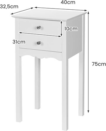 Дерев'яна тумбочка LIFEZEAL, тумбочка з 2 висувними ящиками, тумбочка вузька, сучасна приліжкова консоль журнальний столик, телефонний стіл 40 x 32 x 75 см (білий)