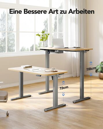 Регульований стіл-підставка HUANUO з безщітковим мотором, вантажопідйомність 100 кг, для стільниць 110x200 см (сірий)