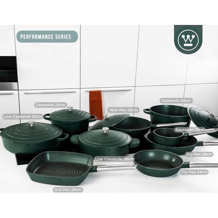 Сковорода-гриль Westinghouse PERFORMANCE SERIES 28 см з нержавіючої сталі, для індукції, грилю та всіх типів плит, з антипригарним покриттям, для духовки та миття в посудомийній машині, алюміній, зелений