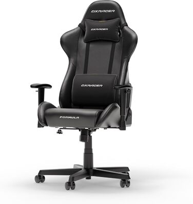 Крісло ігрове DXRacer Formula L чорне, шкіра PVC, ергономічне, для PC геймерів та офісу