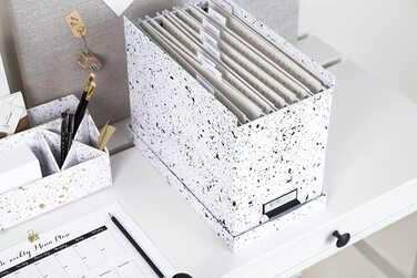 Йохан підвісна коробка для зберігання з кришкою-стильна архівна коробка, що включає 8 підвісних степлерів-підвісна коробка для зберігання папок з ДВП і паперу - (в чорну цяточку)