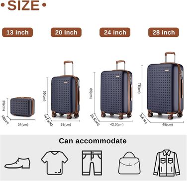 Набір валіз KONO з ABS пластику (4 шт.) - білий колір, 75x48x29 см, з TSA замком