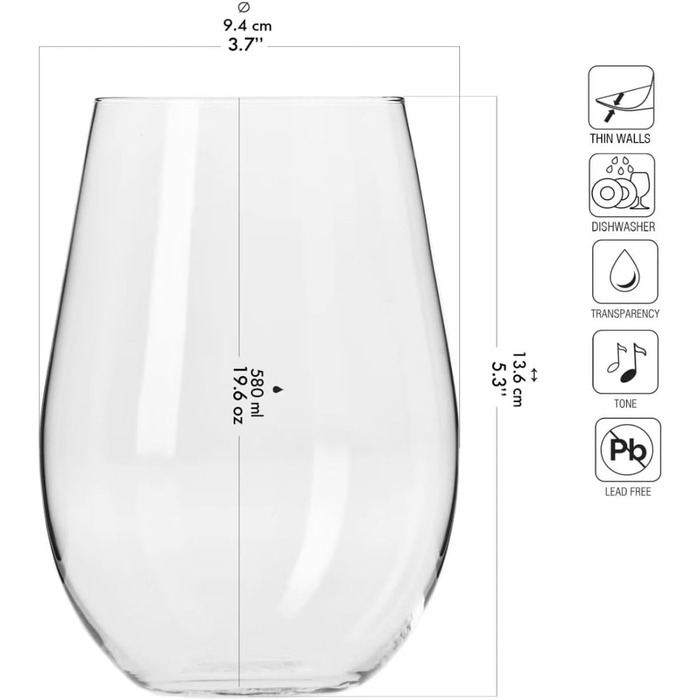 Набір келихів для коньяку KROSNO Harmony (6 шт., 550 мл) | Скляні келихи для коньяку, келихи для віскі, келихи для напоїв