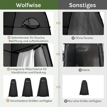 Складаний душовий та роздягальний намет WolfWise для кемпінгу та пляжу, водонепроникний з UV-захистом, 190x100 см, чорний