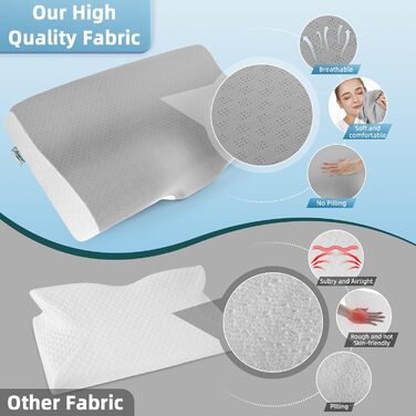 Ергономічна подушка з ефектом пам'яті (Memory Foam) для шиї та підтримки хребта, ортопедична подушка для сну на боці та спині з бамбуковим чохлом, сіра