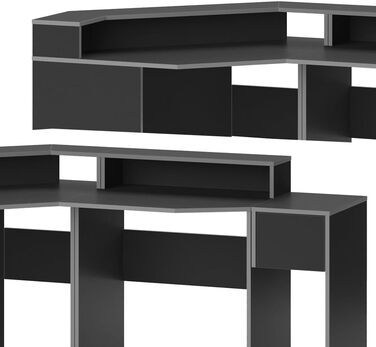 Ігровий стіл Vicco Kron, сірий/чорний, кутова форма 220 x 90 см