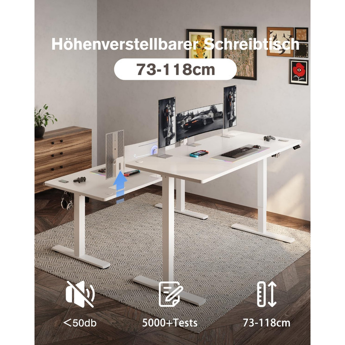 Регульований стіл Devoko з USB-роз'ємом, електричний, 160x70 см, білий