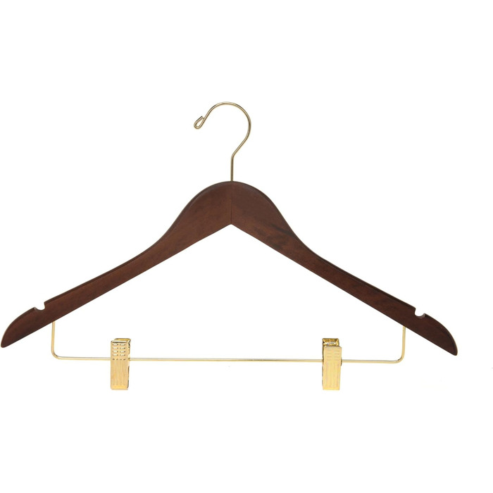 Дерев'яні вішалки для одягу з кліпсами, масивне дерево, вішалка для штанів, міцні металеві кліпси, поворотний гачок, для пальто, куртки, блузи, костюмів (горіх, золотий гачок, 20 шт.)