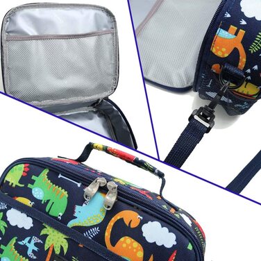Дитяча сумка для ланчу, сумка для дітей, шкільна сумка для пікніка для хлопчиків і дівчаток, ізольована сумка для кемпінгу, регульований плечовий ремінь (Blue A)
