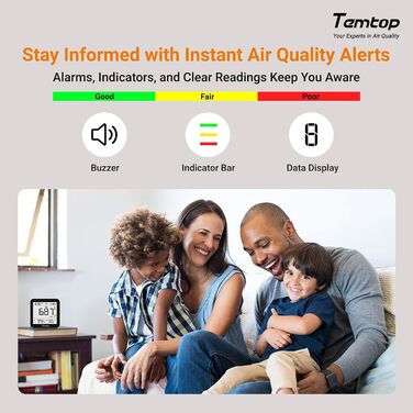 Temtop C10-2ND: Монітор CO2 з Bluetooth, вимірювання температури та вологості, з App, для дому та офісу
