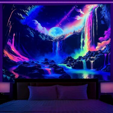 Гобелен OSVINO Blacklight Trippy 180x230см УФ-реактивний фентезійний гобелен Райдужний водоспад