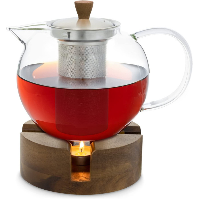 Скляний заводський чайник скляний чайник з ситечком для чаю з нержавіючої сталі Чайник з нержавіючої сталі скляний чайник з кришкою і дерев'яною ручкою (з дерев'яною ручкою, 1,3 л)