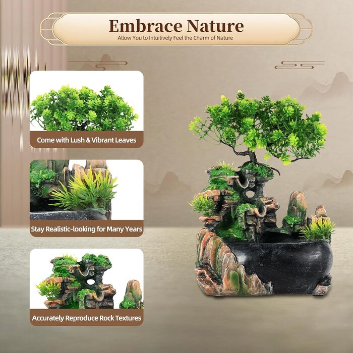 Фонтан для дому | Фонтан-водоспад | Декоративний фонтан для вітальні та офісу | З насосом | 19 x 13 x 28.5 см