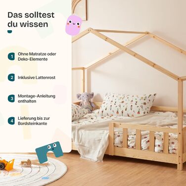 Дитяче ліжко Treviolo з захистом від падіння, 120x200 см, з ламелями, з сосни, колір дерева, Montessori