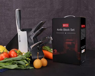 Набір кухонних ножів WILDMOK 6 предметів з блоком. Ультрагострі ножі з нержавіючої сталі з ABS-ручкою. Азіатський набір ножів для кухні