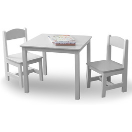 Дитячий стіл та 2 стільці - комплект меблів для дитячої кімнати, 60x50x50 см (білий/білий)