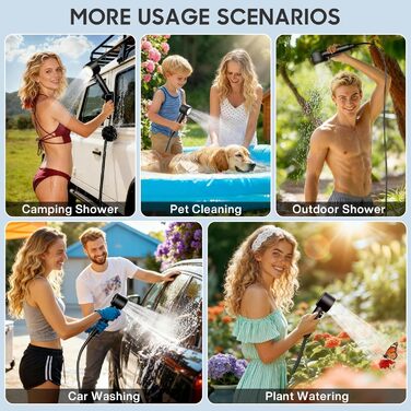 Електричний душ для кемпінгу MIAOKE 7800 mAh з цифровим дисплеєм та індикатором температури, портативний душ для подорожей, походу, кемпінгу - золотий