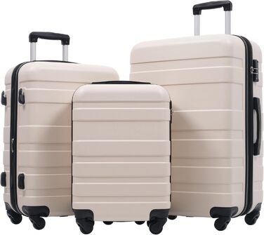 Набір валіз Merax 5 шт. (M-L-XL) з ABS, TSA-замком, розширення L-XL, з сумкою та косметичкою, бежево-чорний