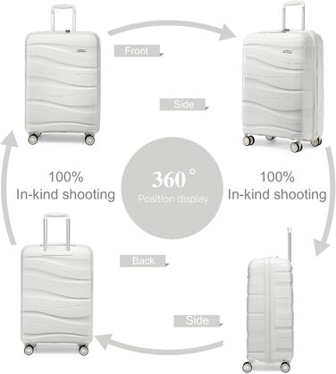 Валіза-тележка KONO, велика, легка, з жорстким корпусом, TSA-замок, 4 колеса (біла, XL)