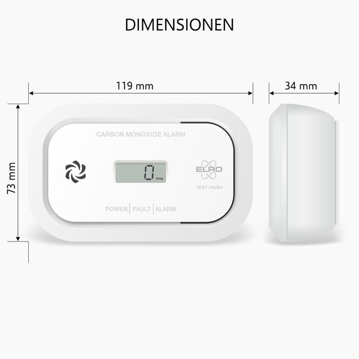 Датчик монооксиду вуглецю ELRO FC5003 (2 шт.) з 10-річним сенсором | LCD дисплей та 3 роки батареї | Надійний захист та CO-аварійний сигнал | Відповідає стандарту EN50291