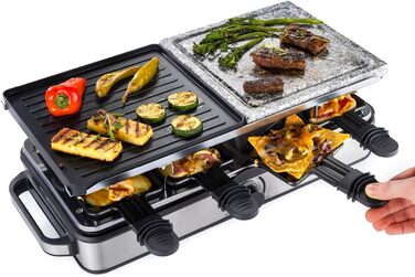 Raclette Gourmetmaxx 2-в-1 з Фондю | Набір раклет для 8 осіб – ідеальний для вечірок | Набір раклет-фондю на 8 осіб з 8 сковородочками, лопатками та виделочками для фондю | Преміум якість