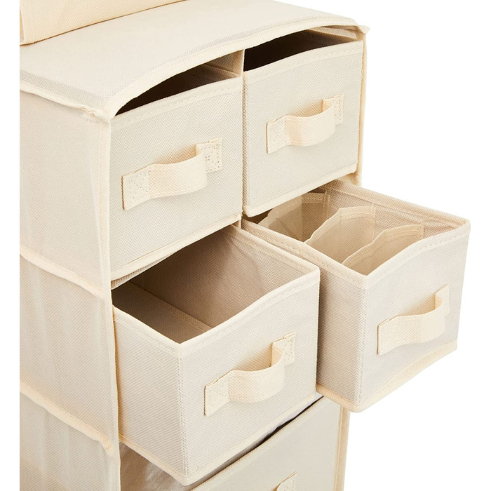 Підвісна шафа-органайзер Juvale з 7 полицями, з 5 ящиками, 4 полицями і 4 бічними кишенями, складаний нетканий шафа для зберігання в спальні і передпокої (30 х 30 х 129,5 см, бежевий)