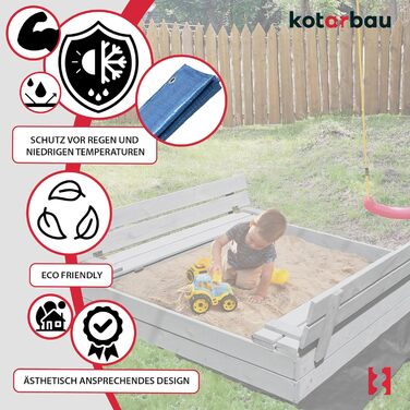 Пісочниця KOTARBAU® з кришкою, 120x120 см, дерево, сіра, з лавками