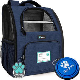 Розкішний рюкзак для домашніх тварин PetAmi для маленьких кішок і собак, цуценят, вентильований дизайн, двосторонній вхід, функції безпеки м'яка задня опора / подорожі, походи, відпочинок на природі (темно-синій (темно-синій))