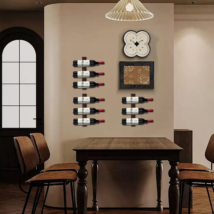 Металева полиця для пляшок вина, 9 відділень, чорна, настінна | Weinregal