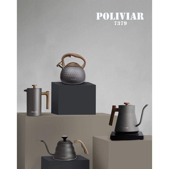 Сучасний індукційний чайник Poliviar, Чайник зі свистком з нержавіючої сталі, Чайник для всіх конфорок, чайник з дерев'яною ручкою, чайник для чаю та кави, Макс. 3 л, зелений колір рівнин (JX2020-SB30-RU) (алмазно-сірий Ti)