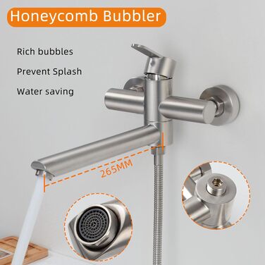 Набір змішувач для ванни PHASAT з витяжною лійкою, чорний, настінний монтаж, PTBB13E (довга лійка, нікель B)