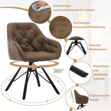 Крісло для їдальні WOLTU EZS61br-1 (8 шт.) з підлокітниками, штучна шкіра, металеві ніжки, коричневе