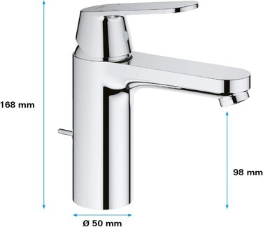 Змішувач для ванної кімнати Grohe Eurosmart Cosmopolitan, хром, 30 см, водозберігаючий, з витяжною системою