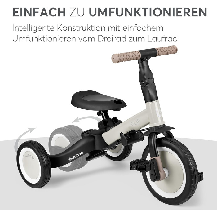 KikkaBoo FLIP Триколісний велосипед 5-в-1, з штовхальною ручкою, від 1 до 5 років, армійсько-зелений (бежевий)