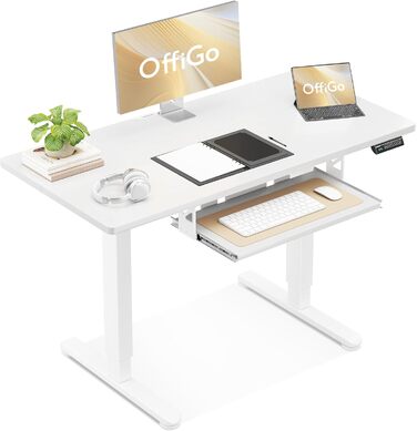 Електричний регульований стіл OffiGo 100x50 см з підставкою для клавіатури, 3 функції пам'яті, білий | Стіл для роботи та навчання