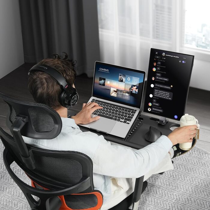 Офісне крісло Newtral Ergonomic, комп'ютерне крісло з регульованою підголівником та підлокітниками (чорний, NT002) + знімна стільниця