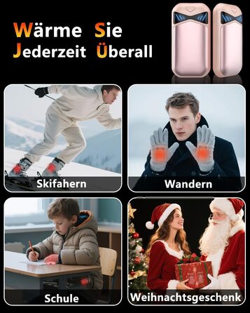 Електричні грілки для рук DDKJ 2 шт. 7000mAh з магнітом, 3 режими нагріву до 55°C, портативні, для дітей, чоловіків, жінок (рожевий)