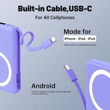 МАг, бездротова швидка зарядка 22,5 Вт, LED, USB-C, для iPhone (фіолетовий), 10000