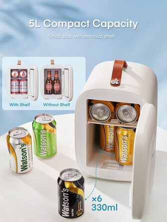 Міні холодильник FOHERE 5 літрів, USB живлення, 220V/12V, для напоїв та догляду за шкірою, білий