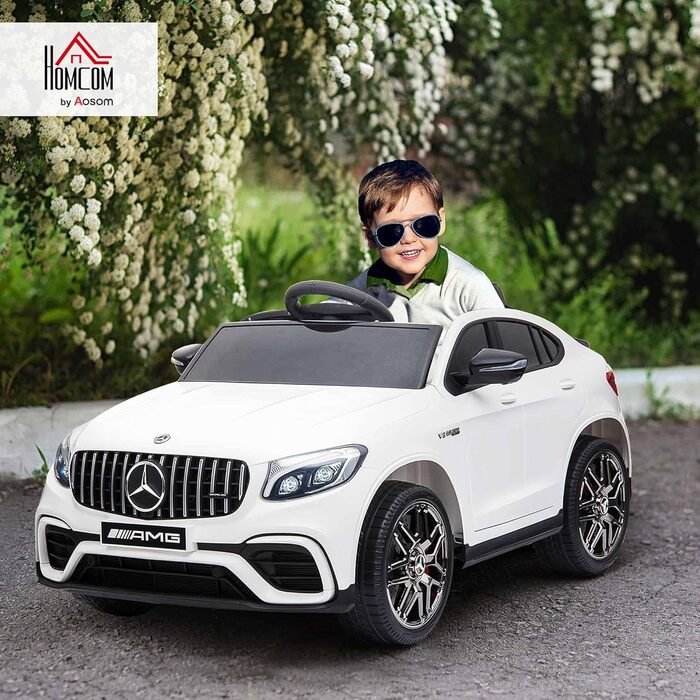 Дитячий електромобіль Mercedes-Benz AMG GLC63S Coupe 12V, ліцензійний, з пультом ДУ, ременем безпеки, 2x35W, білий, для дітей 3-5 років, HOMCOM