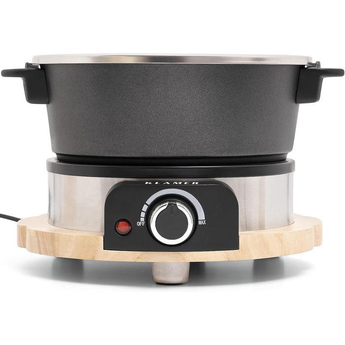 Електричний Фондю-набір KLAMER для 8 осіб з 8 виделок, регулювання температури, захист від бризок, посуд з алюмінію, екологічна обкладка з каучуку