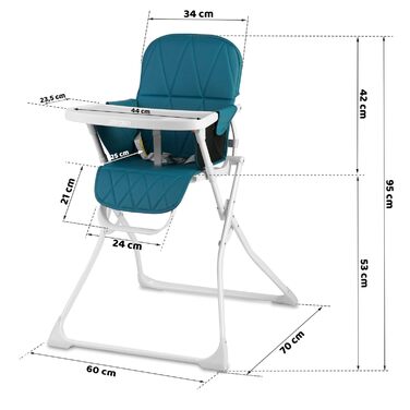 Дитячий стільчик RicoKids Hochstuhl Baby - стільчик для годування з регульованим столиком, 6-36 місяців, м'яке сидіння, міцна конструкція, 60x70x95 см, біло-блакитний