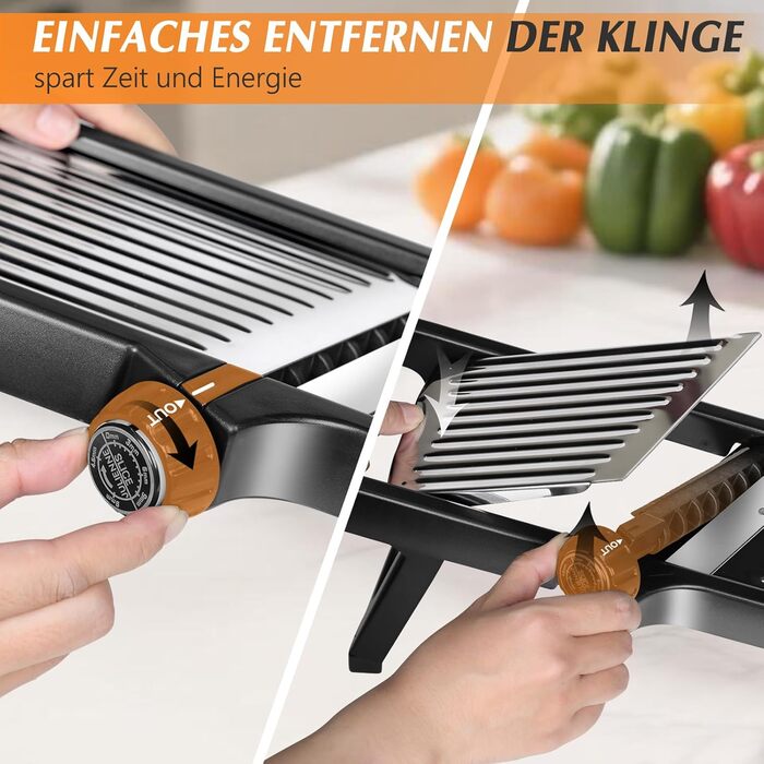 Машхом Мандоліна для овочів 5-в-1 з нержавіючої сталі, регульована, для овочів, фруктів, картоплі, помідорів, цибулі, 40 см