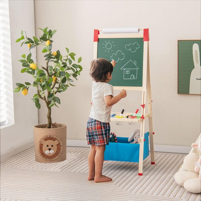 Дитяча мольберт HOMASIS двосторонній, регульована висота, крейда та папір, для дітей 3-8 років, з сумкою для зберігання, 44 x 40 x 102-126 см