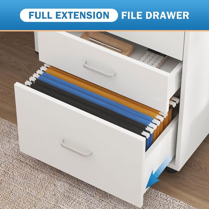 Шафа для документів на колесах SogesHome, офісний контейнер з 3 висувними ящиками, білий, з замком