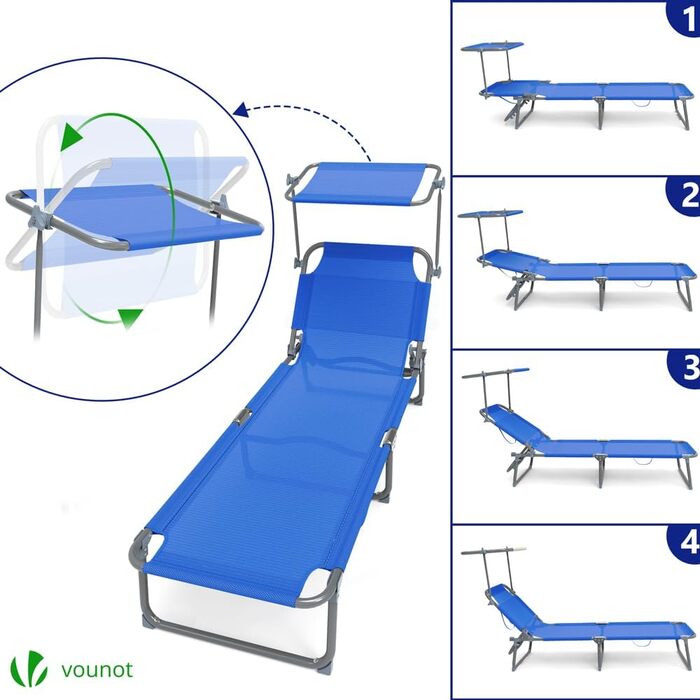 VOUNOT 2 шт. Розкладні шезлонги для саду, пляжу та басейну з регульованою спинкою (Блакитний)
