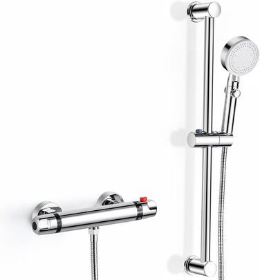 Змішувач для ванни з термостатом, накладний, хром, латунь, з кнопкою безпеки 38°C, для ванни, душ, термостат, водопровідний кран