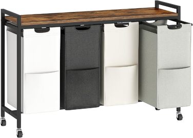 Кошик для білизни HOOBRO з 3 відділеннями, 119L, на колесах, з полицями, білий