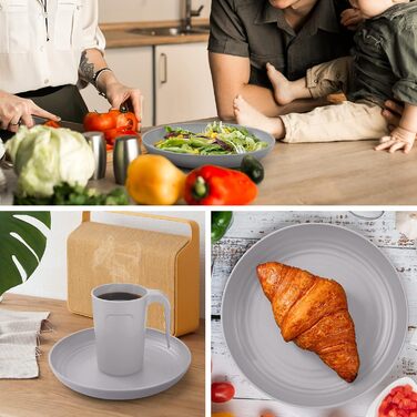 Набір посуду Odoland для кемпінгу на 4 особи, 17 предметів, сірий: тарілки, миски, чашки